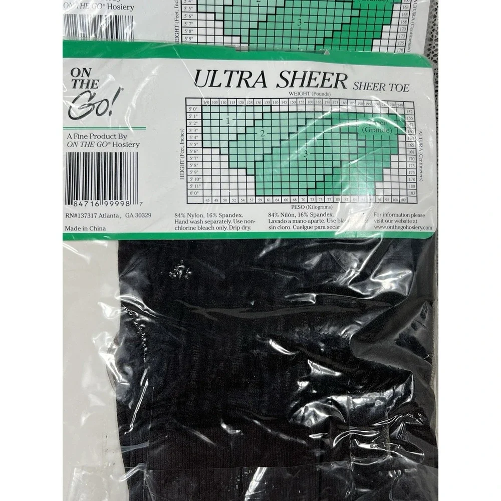 ON THE GO! (2 Pack) Ultra Sheer‎ Control Top QUEEN OFF BLACK sheer Toe